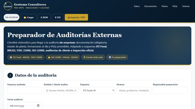 Captura de pantalla de Preparador de Auditorías Externas