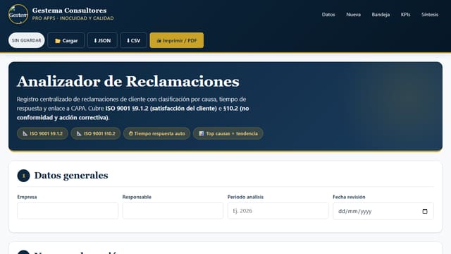 Captura de pantalla de Analizador de Reclamaciones