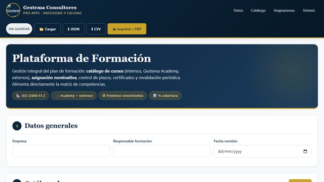 Captura de pantalla de Plataforma de Formación