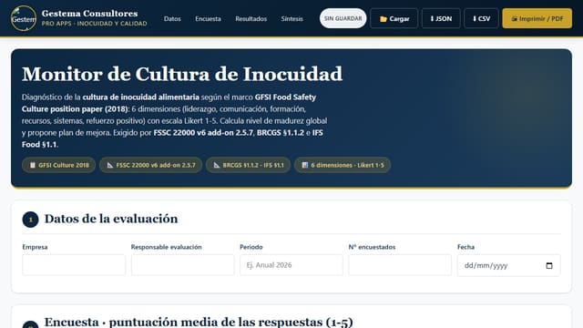 Captura de pantalla de Monitor Cultura Inocuidad