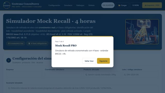 Captura de pantalla de Simulador Mock Recall 4h