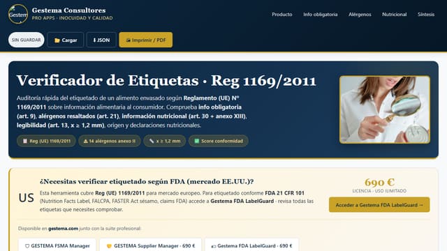 Captura de pantalla de Verificador Etiquetas · Reg 1169/2011