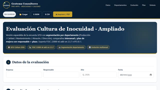 Captura de pantalla de Evaluador Cultura Inocuidad · Ampliado