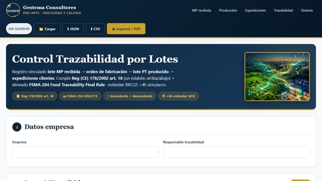 Captura de pantalla de Control Trazabilidad de Lotes