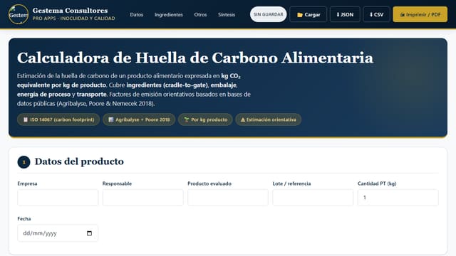 Captura de pantalla de Calculadora Huella Carbono Alimentaria